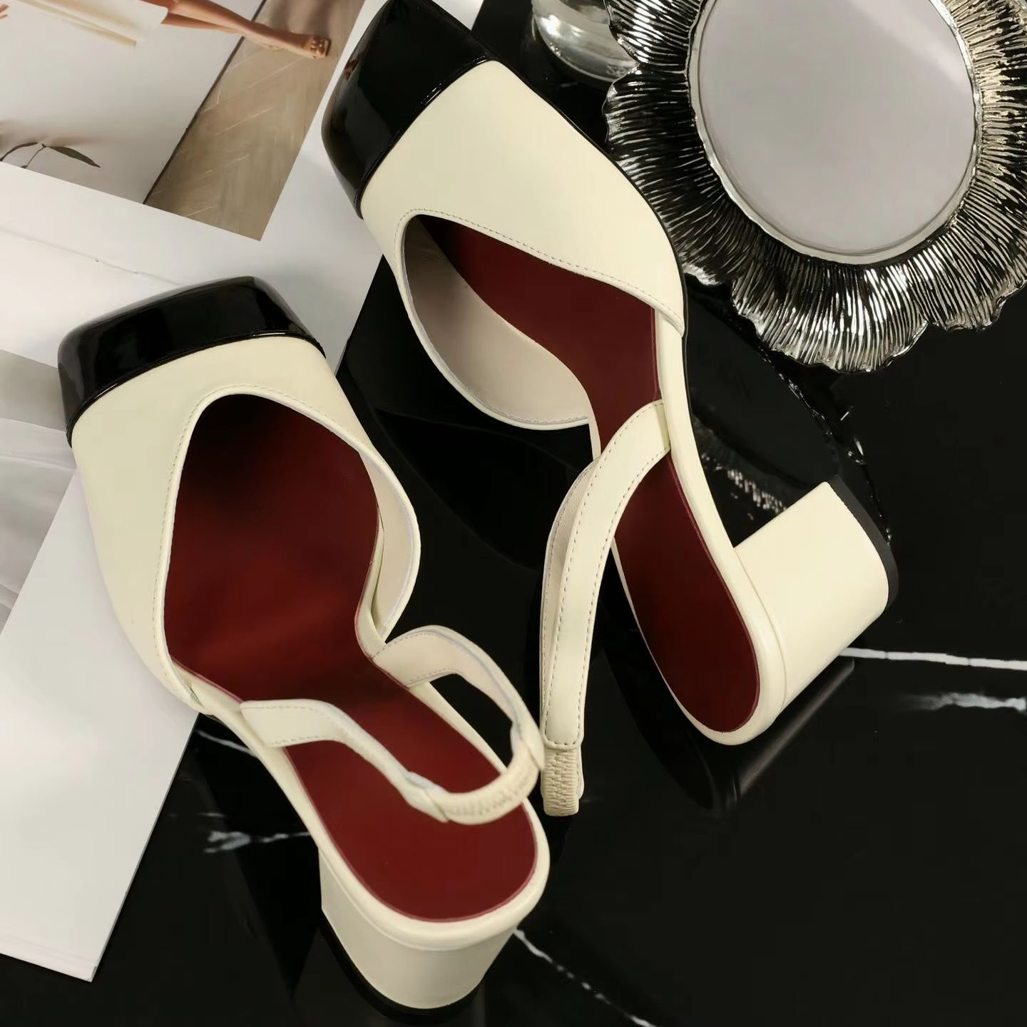 Women Shoes Black - Sapatos Femininos Slingback Bicolor Creme e