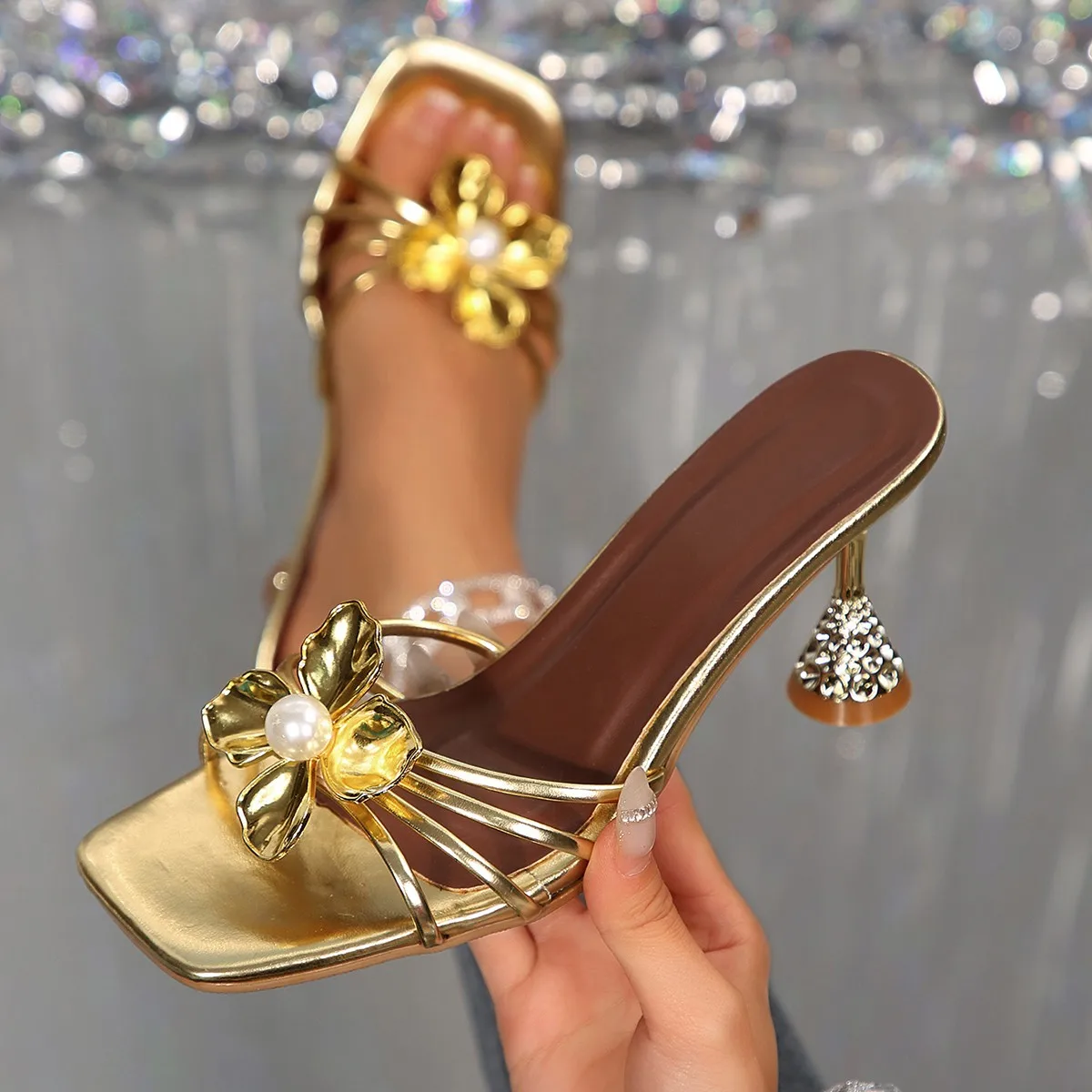 Women Shoes Formal - Sandálias Vintage de Metal com Flores