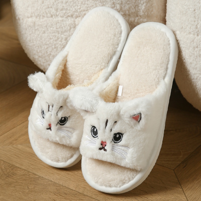 Thong Flat Sandal - Chinelos de Pelúcia de Gato Fofo