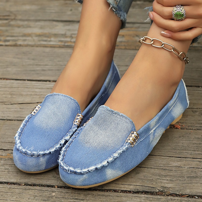 Loafer Flat Women - Mocassins de Denim Azul Claro com