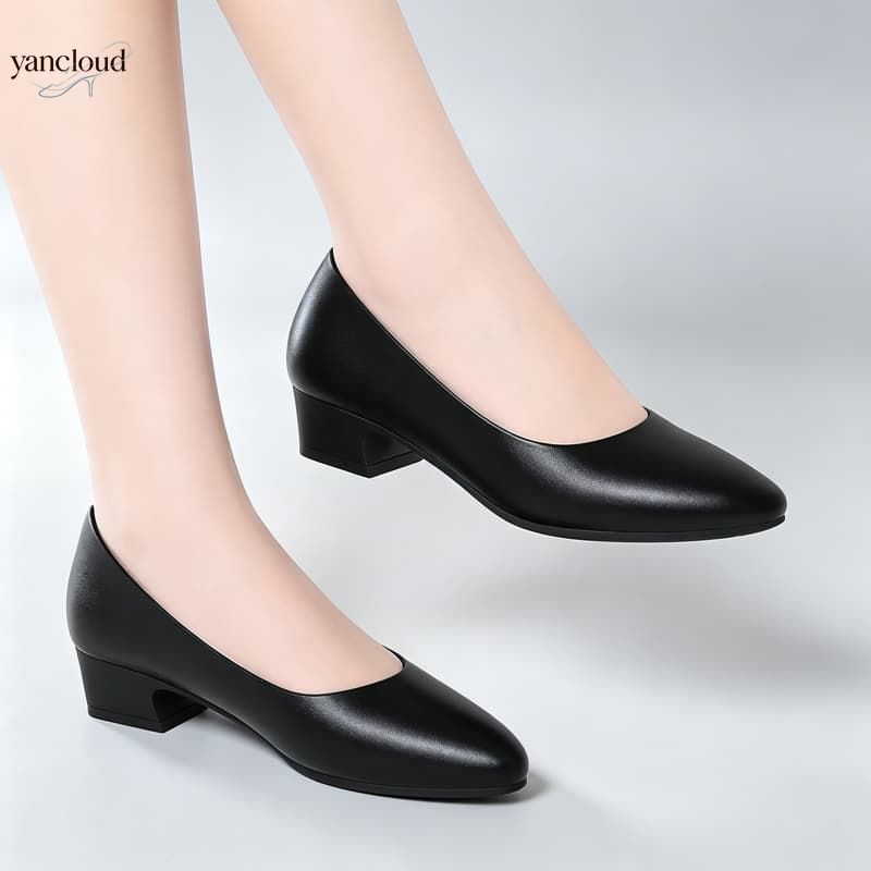 Court Heel Pointed - Sapatos Femininos Elegantes de Couro Macio,