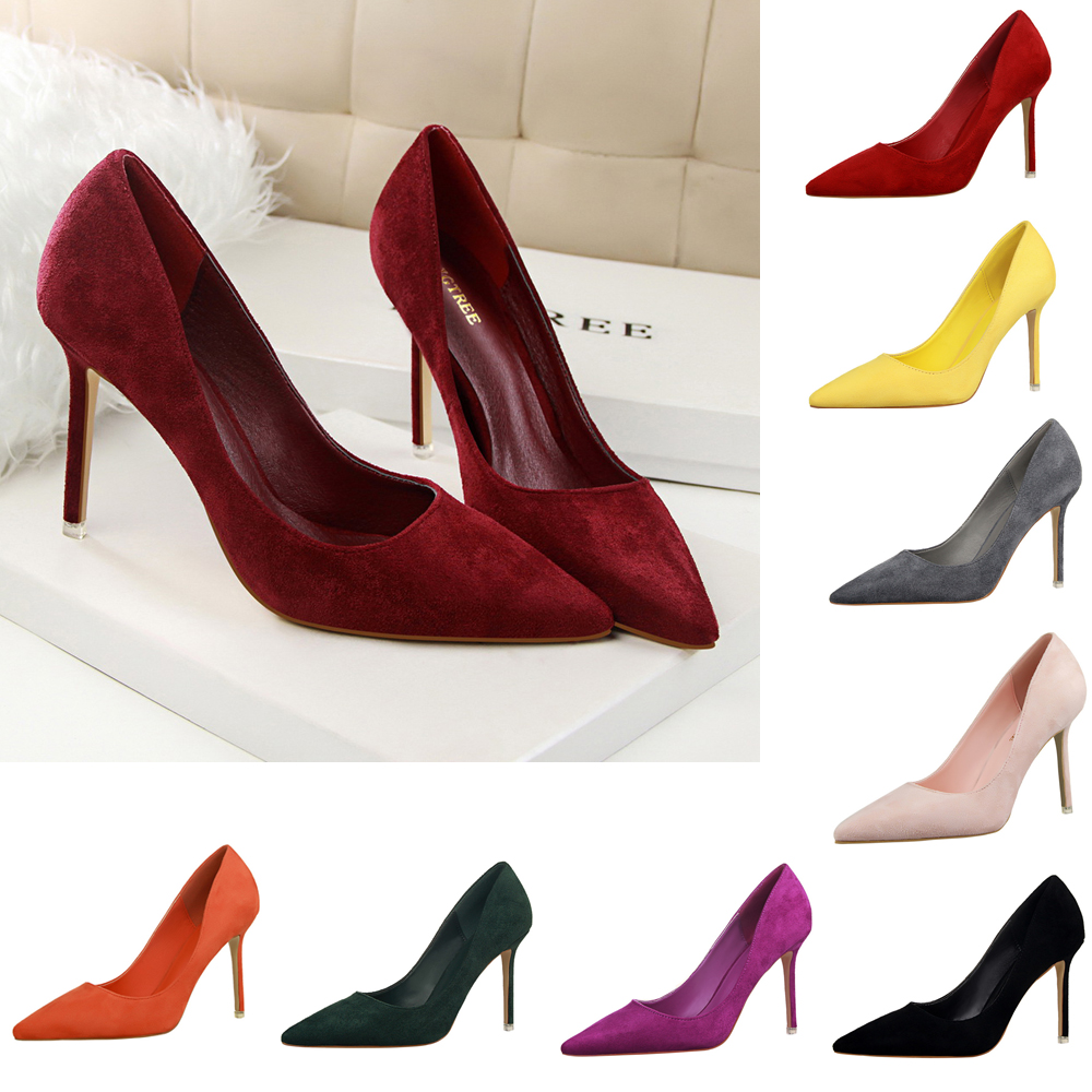 Sapatos de camurça femininos c - Court Heel Pointed avaliação e preço