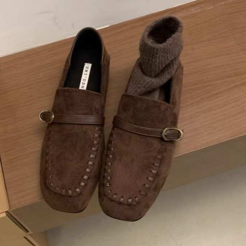 Elegante camurça dedo do pé qu - Loafer Flat Women avaliação e preço